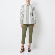 PINKO ピンコ レディース トップス シャツ・ブラウス ホワイト×グリーンストライプ ストライプ シャツ シンプル 1B14HM-8037