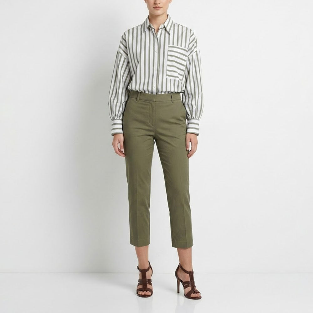 PINKO ピンコ レディース トップス シャツ・ブラウス ホワイト×グリーンストライプ ストライプ シャツ シンプル 1B14HM-8037
