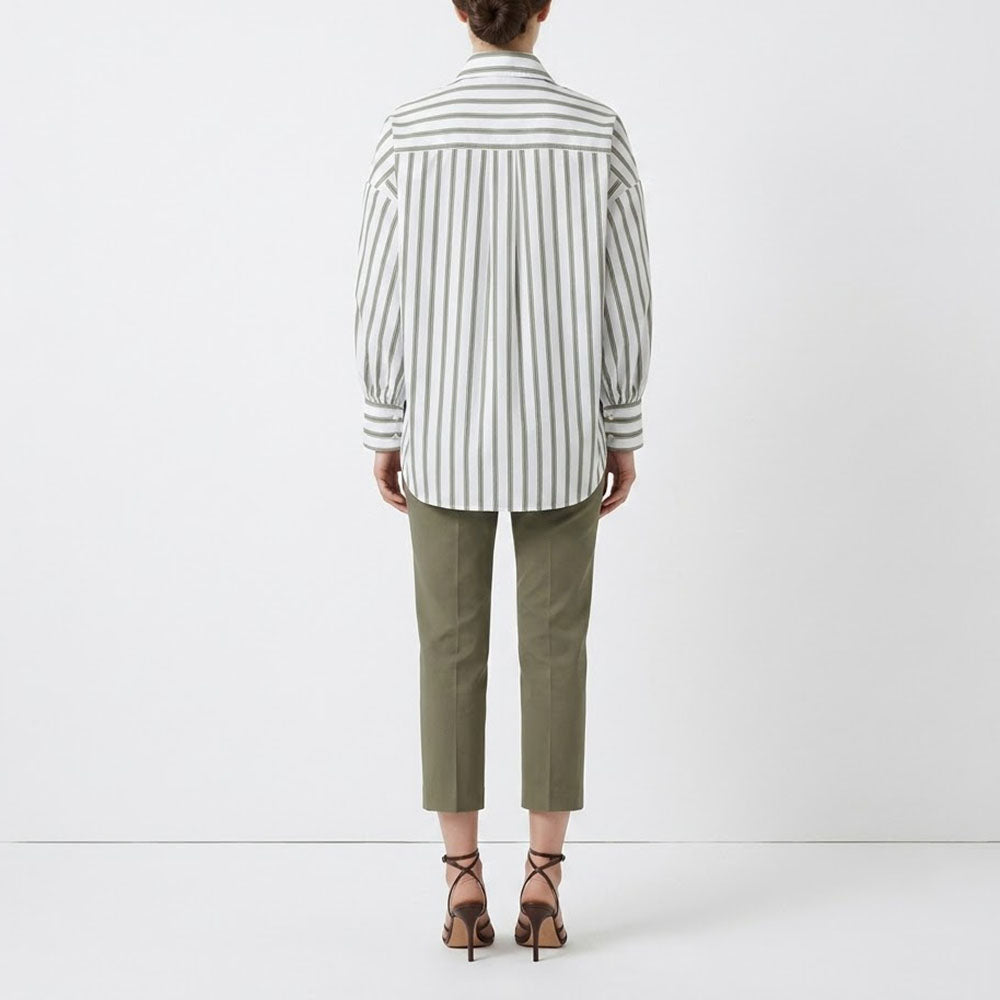 PINKO ピンコ レディース トップス シャツ・ブラウス ホワイト×グリーンストライプ ストライプ シャツ シンプル 1B14HM-8037