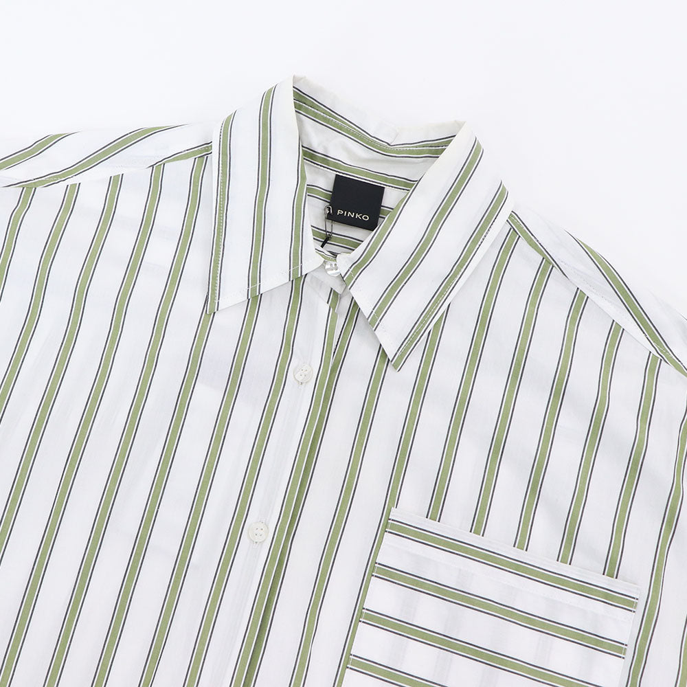 PINKO ピンコ レディース トップス シャツ・ブラウス ホワイト×グリーンストライプ ストライプ シャツ シンプル 1B14HM-8037