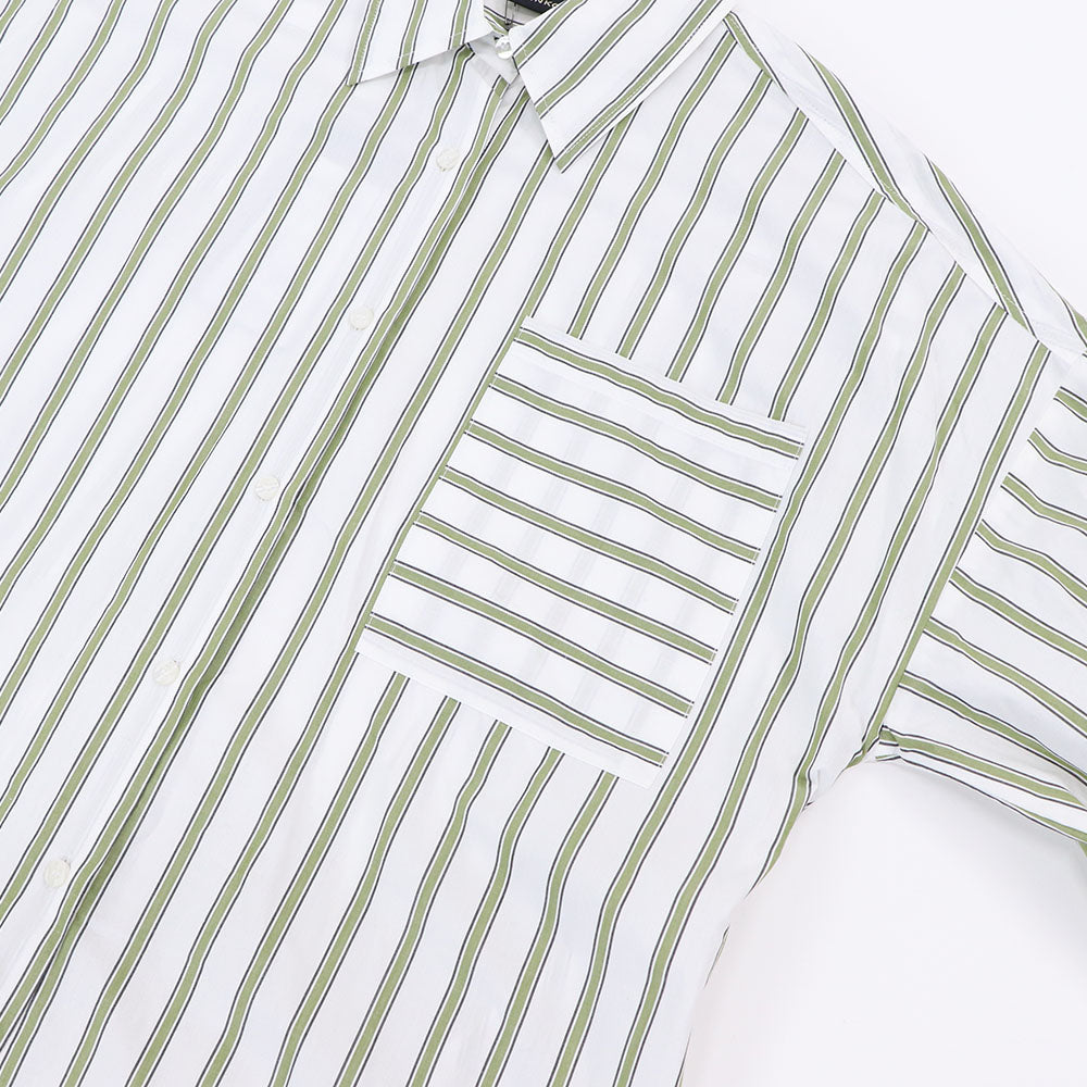 PINKO ピンコ レディース トップス シャツ・ブラウス ホワイト×グリーンストライプ ストライプ シャツ シンプル 1B14HM-8037