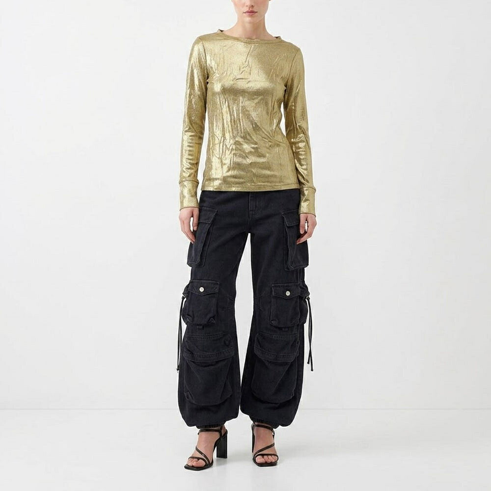 PINKO ピンコ レディース トップス Tシャツ・カットソー ゴールド レーヨン クルーネック 長袖 1C1093-7392