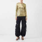 PINKO ピンコ レディース トップス Tシャツ・カットソー ゴールド レーヨン クルーネック 長袖 1C1093-7392