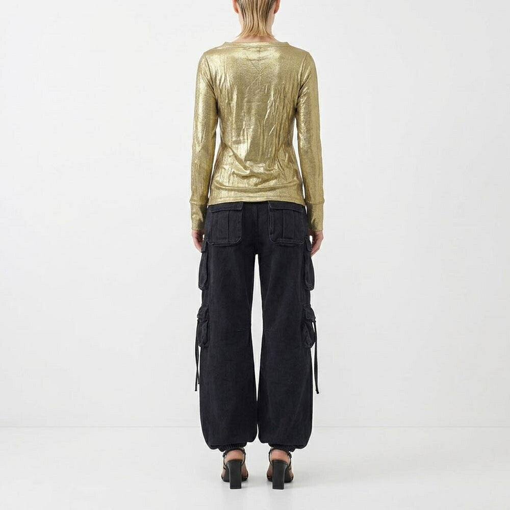 PINKO ピンコ レディース トップス Tシャツ・カットソー ゴールド レーヨン クルーネック 長袖 1C1093-7392