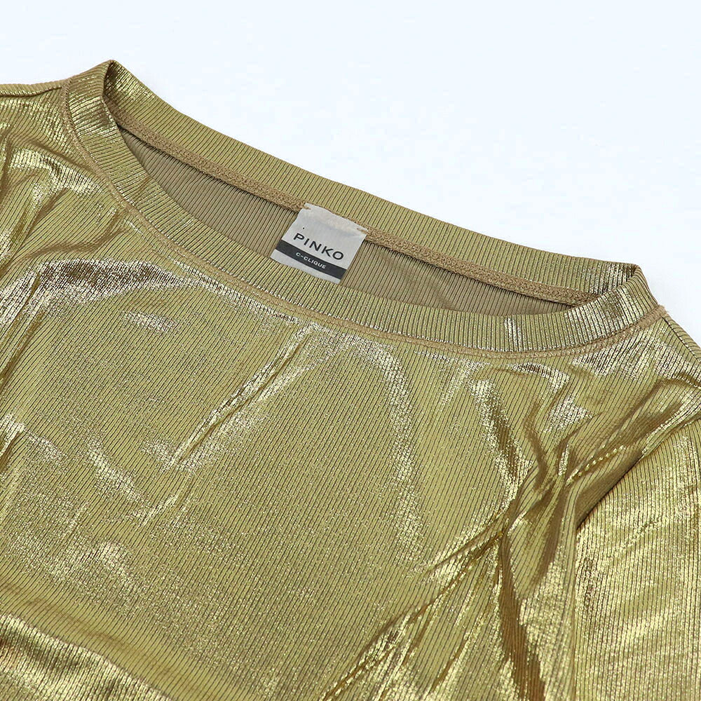 PINKO ピンコ レディース トップス Tシャツ・カットソー ゴールド レーヨン クルーネック 長袖 1C1093-7392