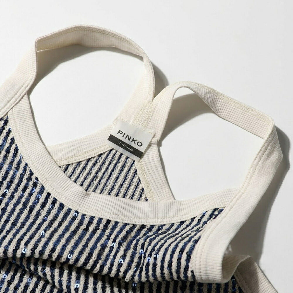 PINKO ピンコ レディース トップス キャミソール・タンクトップ・ノースリーブ ネイビー×ホワイト ポリエステル スパンコール 1C10CJ-7829