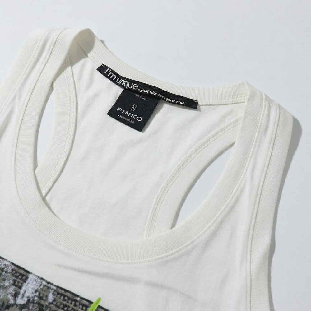 PINKO ピンコ レディース トップス キャミソール・タンクトップ・ノースリーブ ホワイト コットン フロントプリント 1Q103C-Y6A5