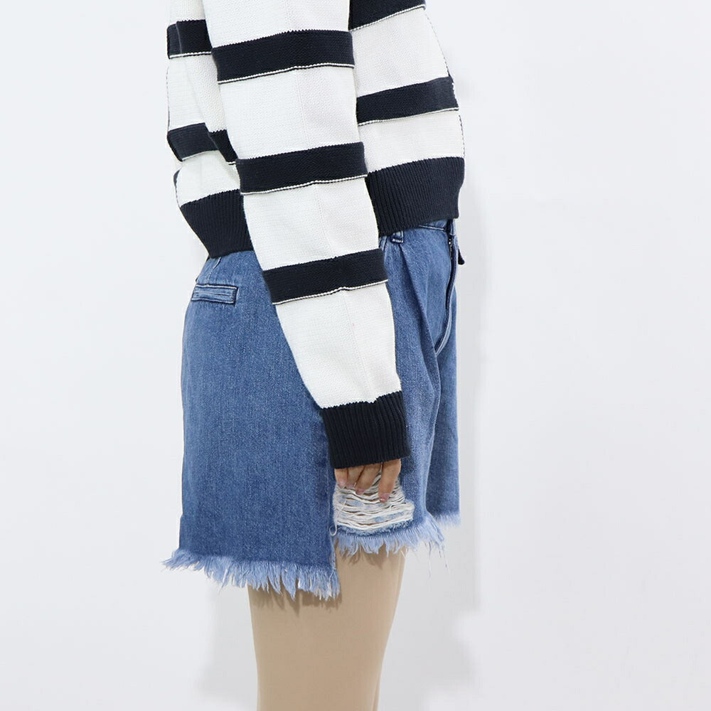PINKO ボトムス ショートパンツ ブルー デニムパンツ フリンジ ダメージ加工 1J10EW-Y5X8