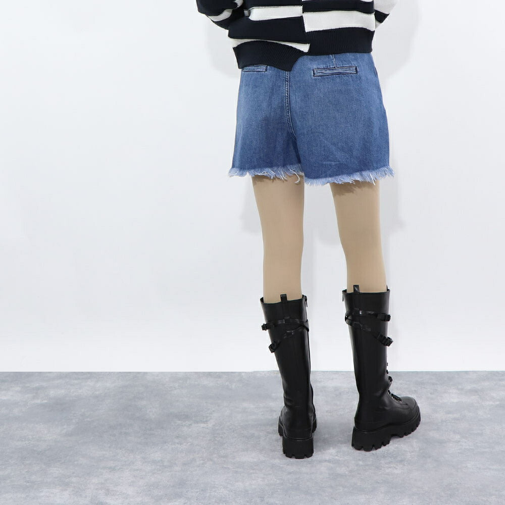 PINKO ボトムス ショートパンツ ブルー デニムパンツ フリンジ ダメージ加工 1J10EW-Y5X8