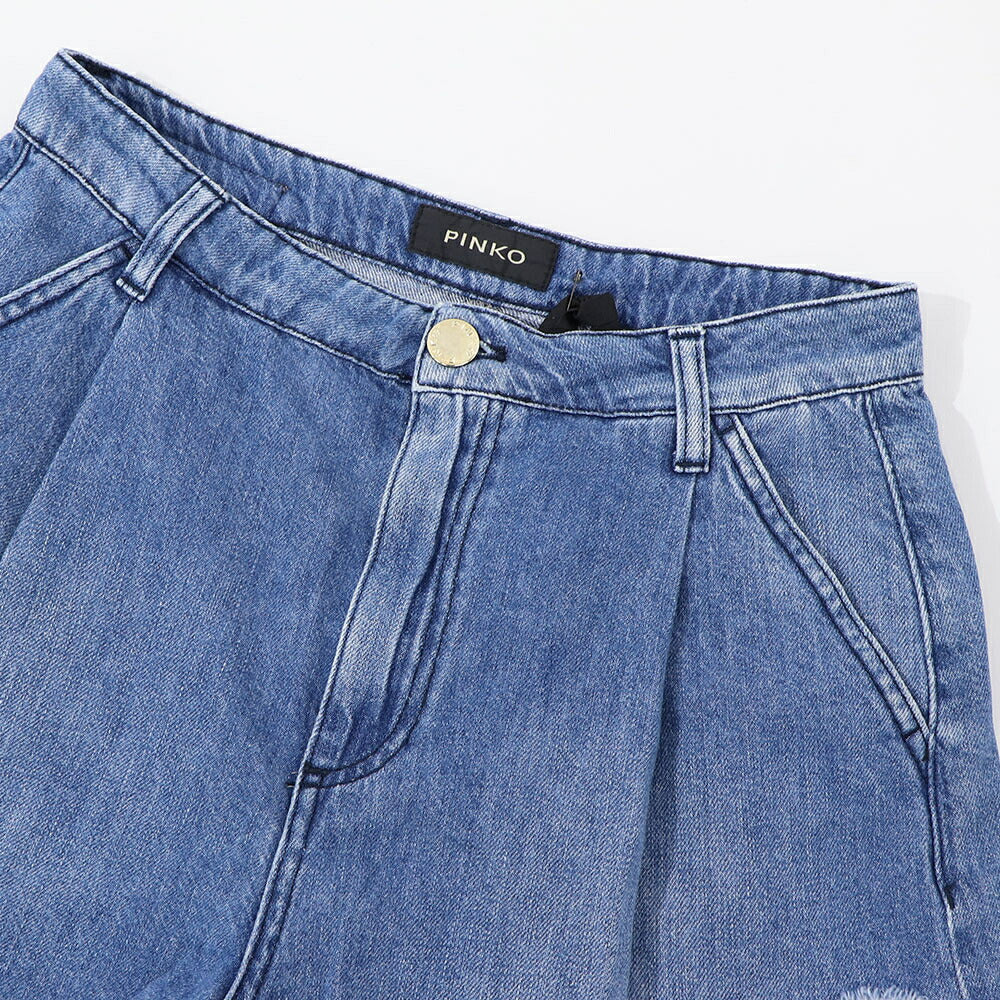 PINKO ボトムス ショートパンツ ブルー デニムパンツ フリンジ ダメージ加工 1J10EW-Y5X8