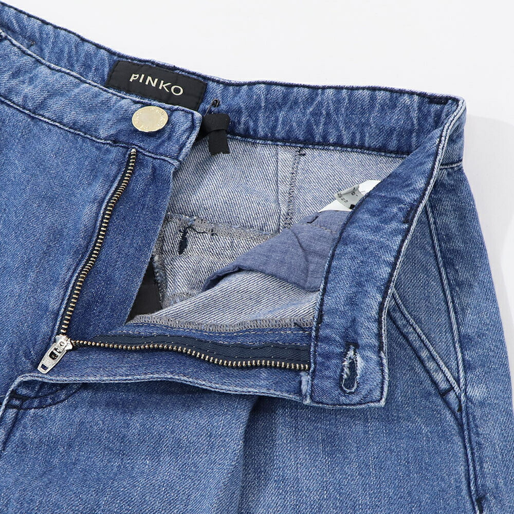 PINKO ボトムス ショートパンツ ブルー デニムパンツ フリンジ ダメージ加工 1J10EW-Y5X8