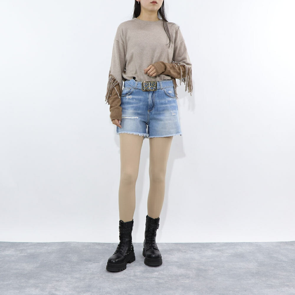 PINKO ボトムス ショートパンツ ブルー デニムパンツ ダメージ加工 1J10N0-Y649