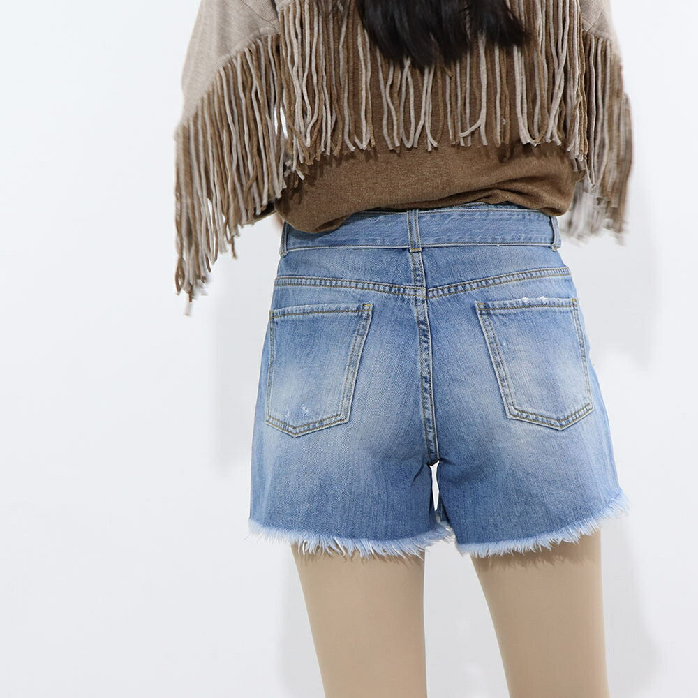 PINKO ボトムス ショートパンツ ブルー デニムパンツ ダメージ加工 1J10N0-Y649