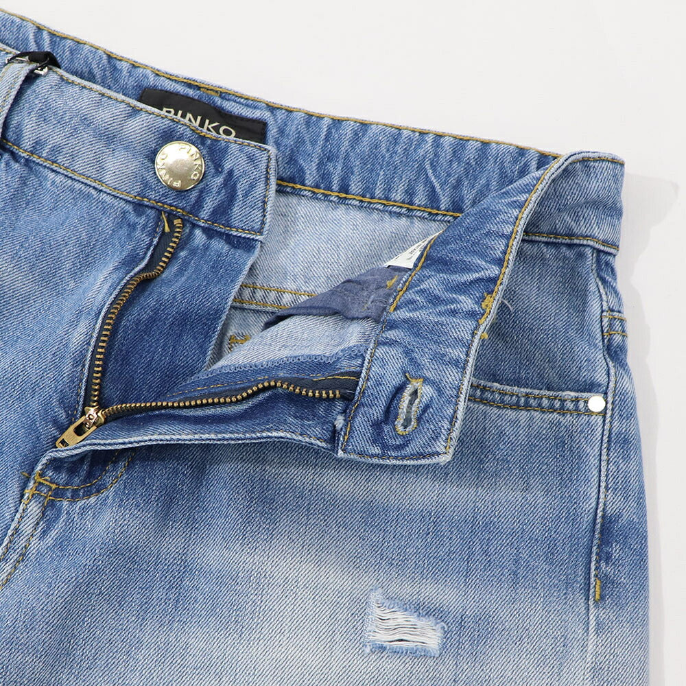 PINKO ボトムス ショートパンツ ブルー デニムパンツ ダメージ加工 1J10N0-Y649