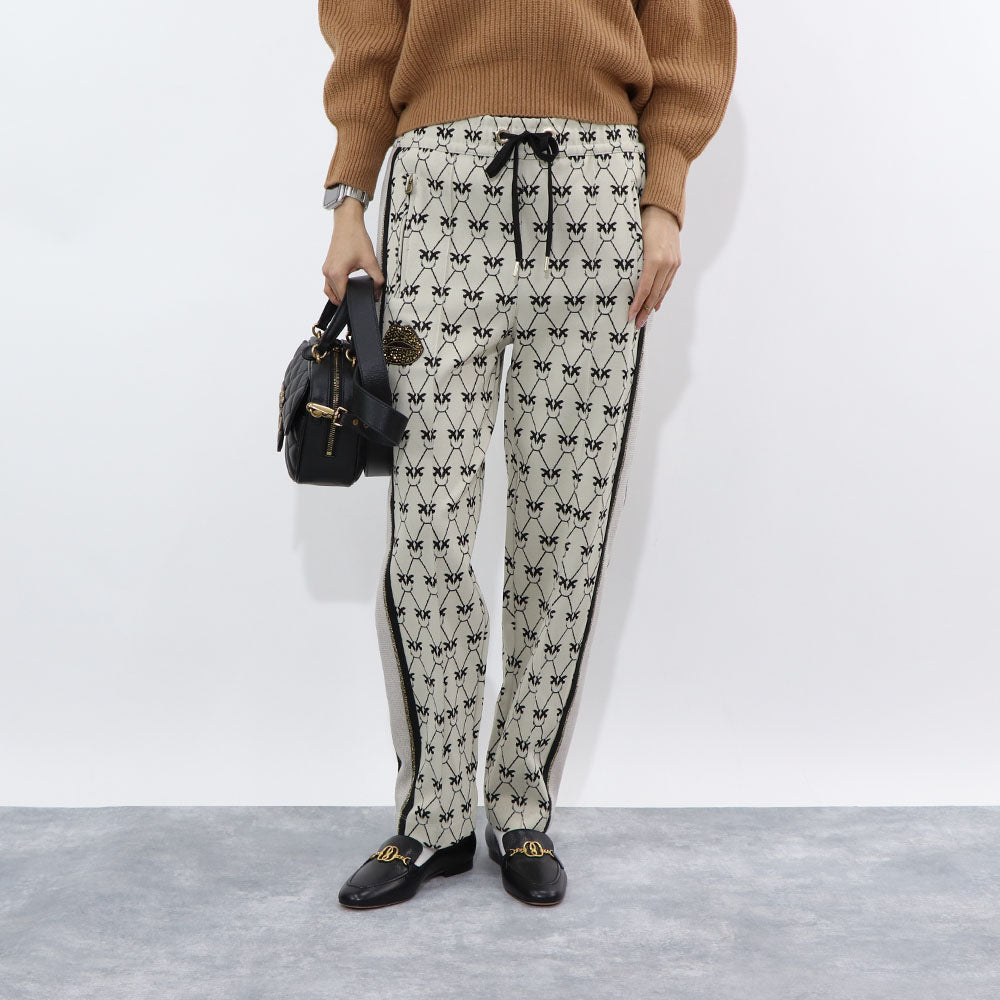 PINKO ロングパンツ ベージュ 柄 ラインパンツ センタープレス 1G172Q-Y7WM