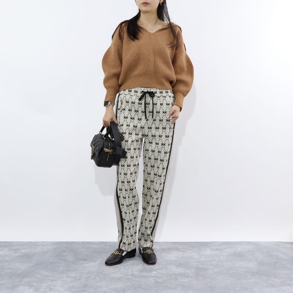 PINKO ロングパンツ ベージュ 柄 ラインパンツ センタープレス 1G172Q-Y7WM