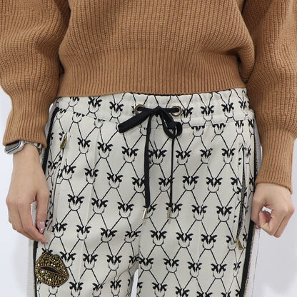 PINKO ロングパンツ ベージュ 柄 ラインパンツ センタープレス 1G172Q-Y7WM