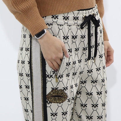 PINKO ロングパンツ ベージュ 柄 ラインパンツ センタープレス 1G172Q-Y7WM