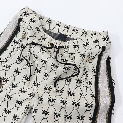 PINKO ロングパンツ ベージュ 柄 ラインパンツ センタープレス 1G172Q-Y7WM