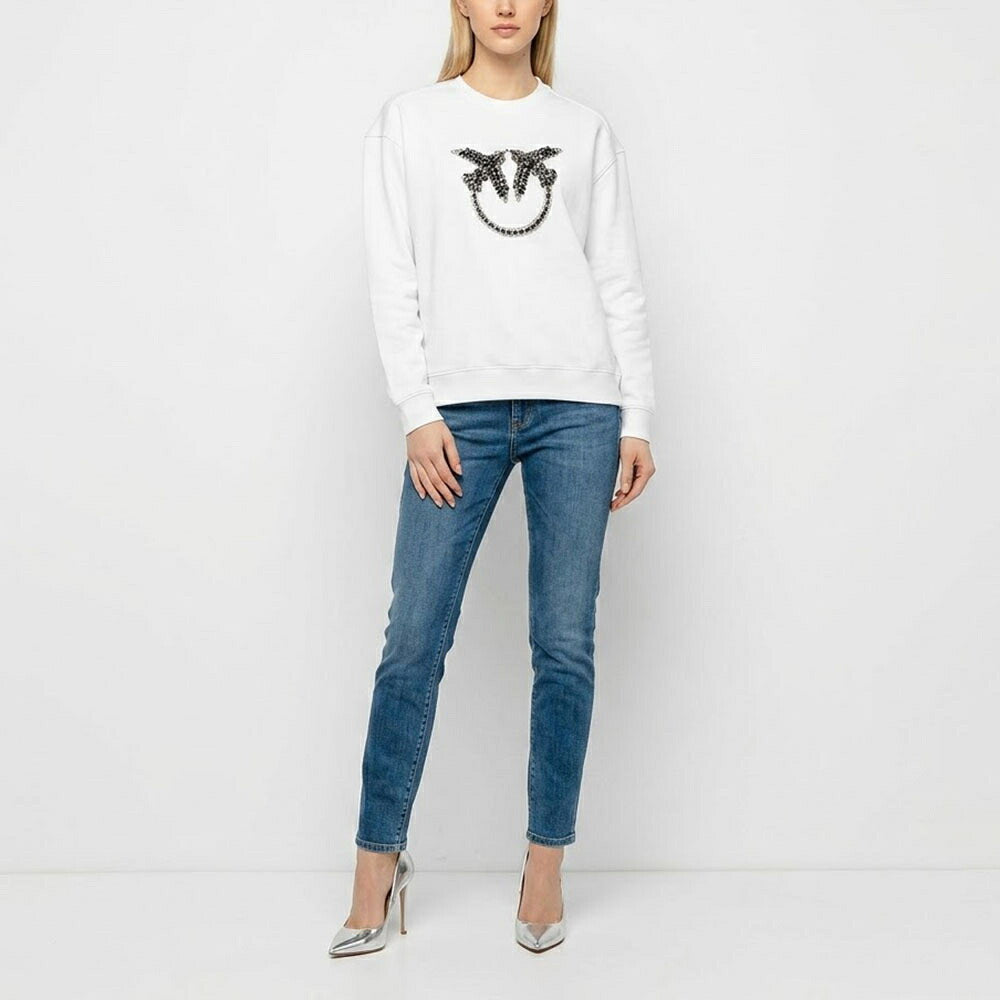 PINKO ピンコ レディース トップス スウェット・パーカー ホワイト系 コットン ビジュー付き プルオーバー 1G160Y-Y722