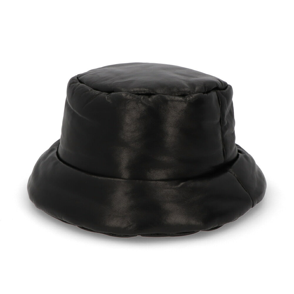 PRADA ブラック ナッパレザー バケットハット ロゴ 1HC248