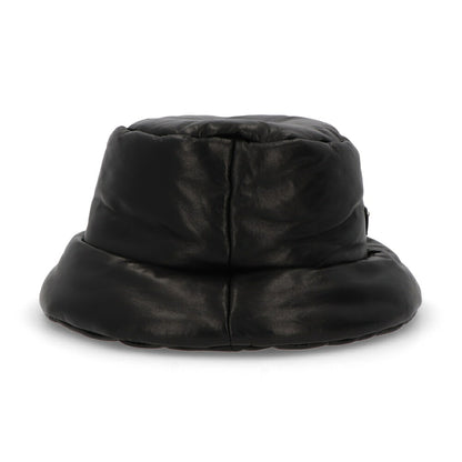 PRADA ブラック ナッパレザー バケットハット ロゴ 1HC248