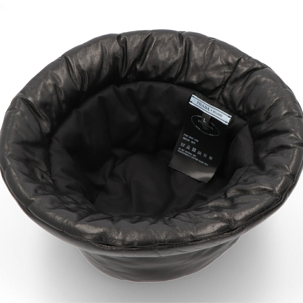 PRADA ブラック ナッパレザー バケットハット ロゴ 1HC248