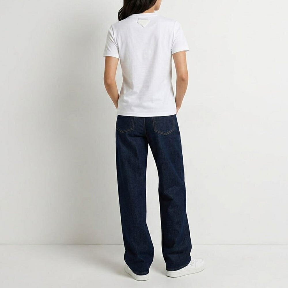 PRADA Tシャツ ホワイト 半袖 クルーネック ロゴタグ バックデザイン 半袖 35570 11CD