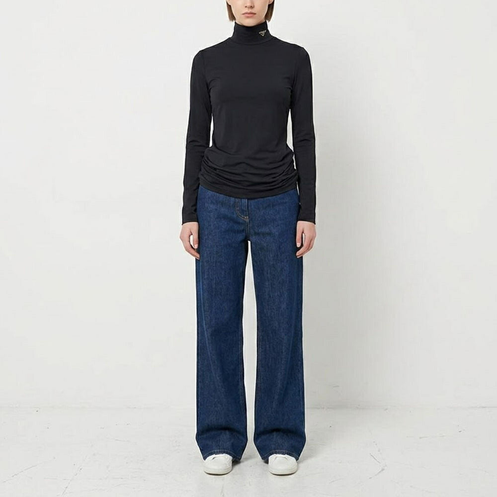 PRADA Tシャツ ジャージー タートルネック トップ ブラック インナー 39528 1068