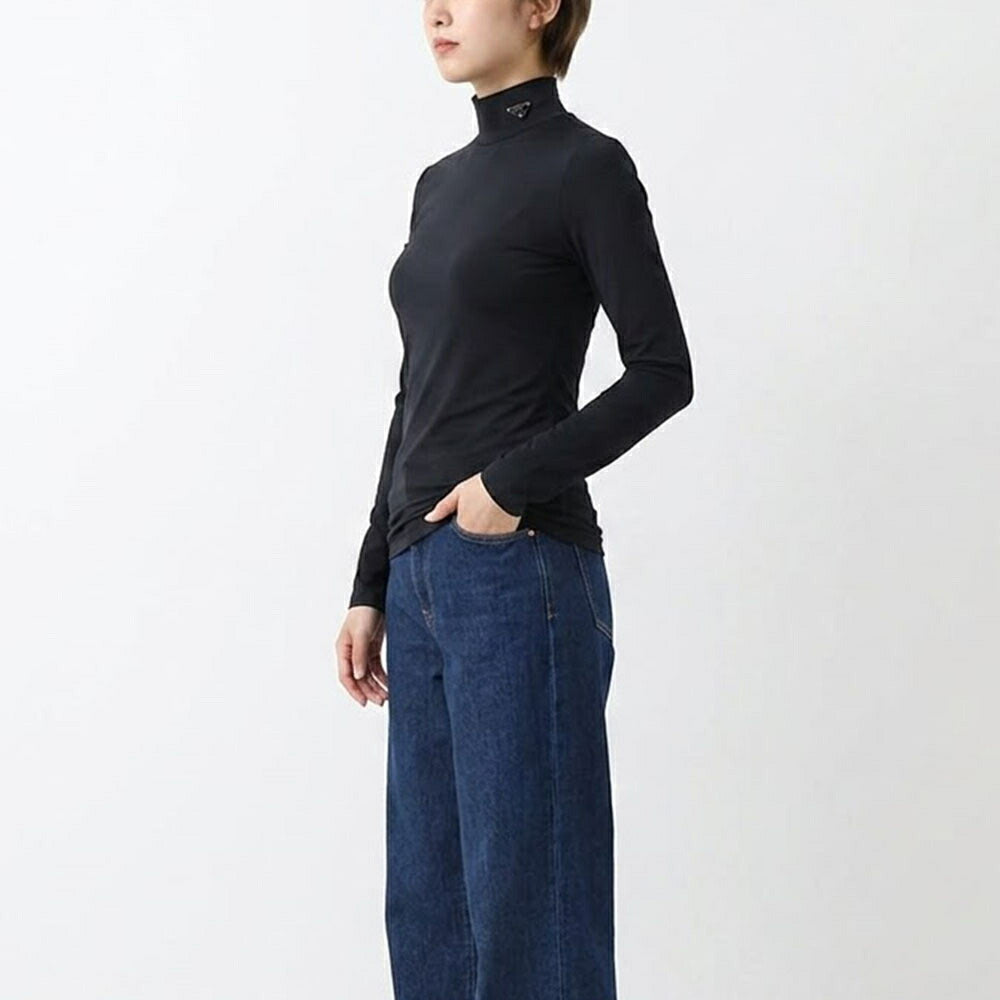 PRADA Tシャツ ジャージー タートルネック トップ ブラック インナー 39528 1068