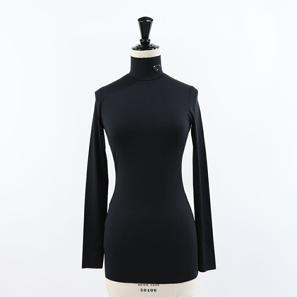 PRADA Tシャツ ジャージー タートルネック トップ ブラック インナー 39528 1068