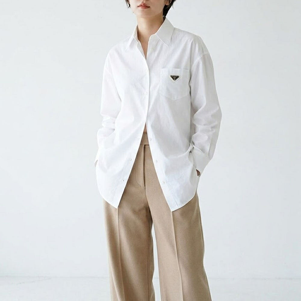 PRADA シャツ ホワイト コットン トライアングルロゴ P418GG 1XV2