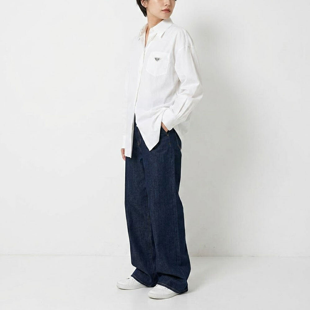 PRADA シャツ ホワイト コットン トライアングルロゴ P418GG 1XV2