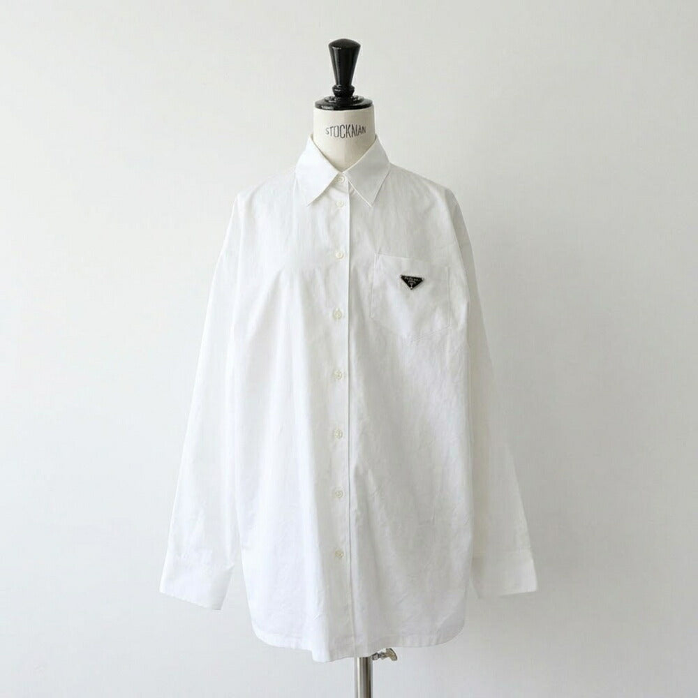 PRADA シャツ ホワイト コットン トライアングルロゴ P418GG 1XV2