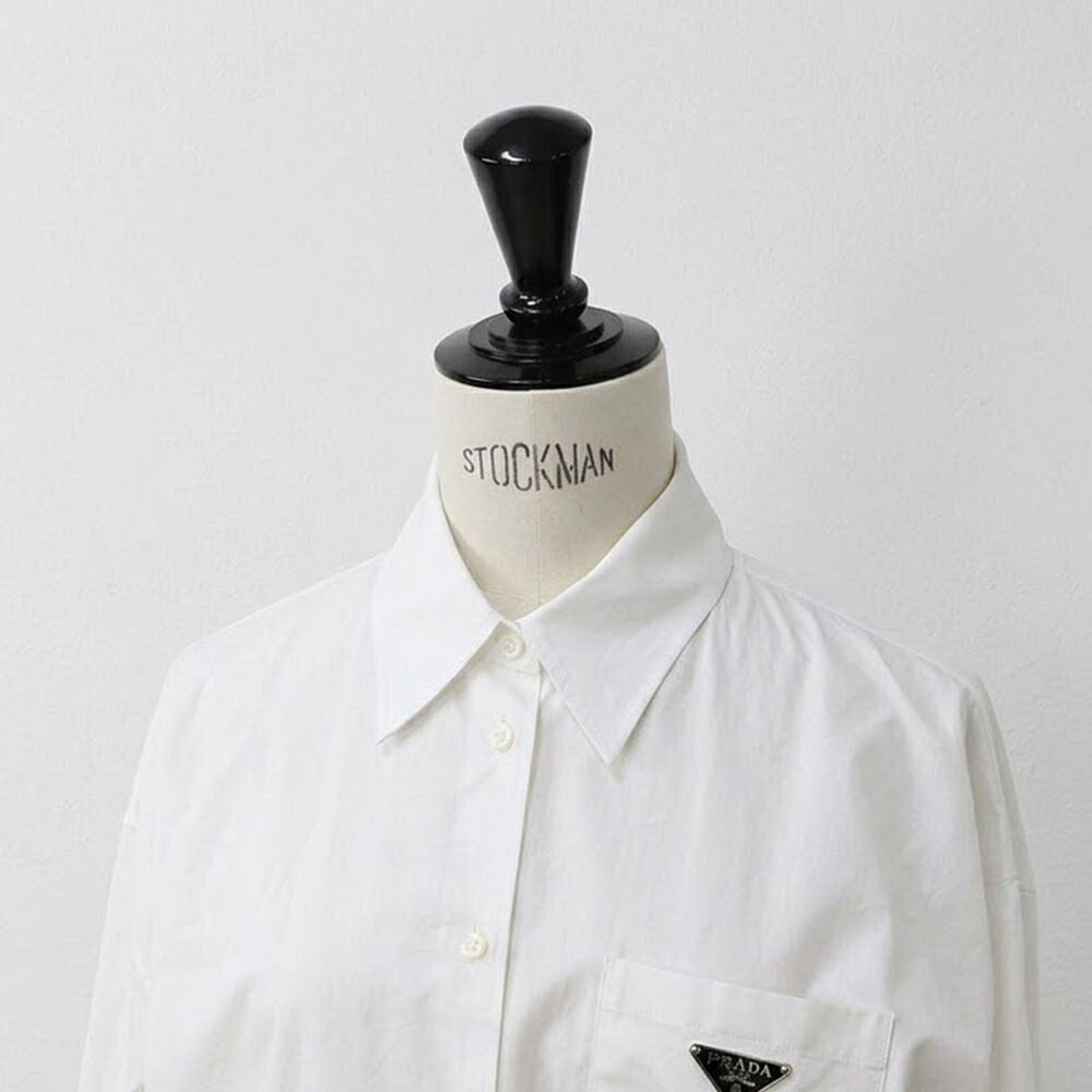 PRADA シャツ ホワイト コットン トライアングルロゴ P418GG 1XV2
