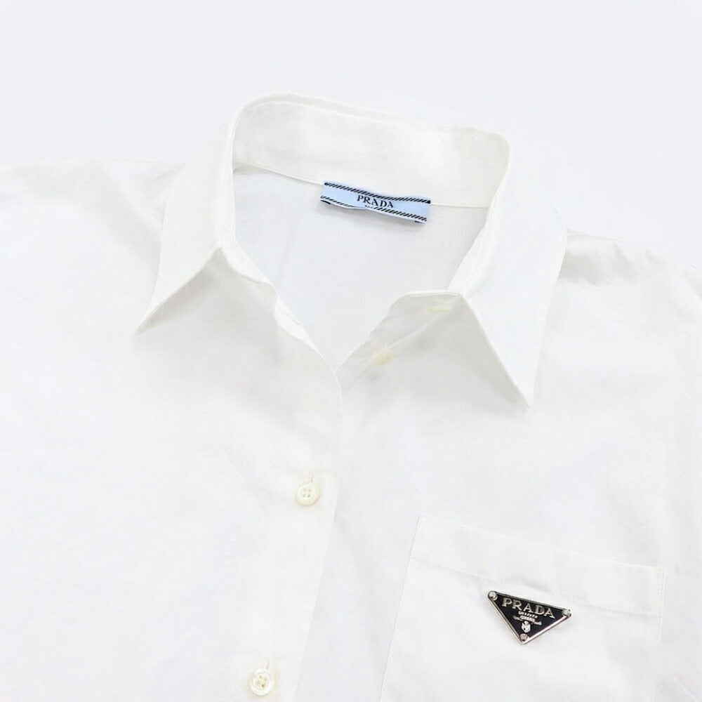 PRADA シャツ ホワイト コットン トライアングルロゴ P418GG 1XV2
