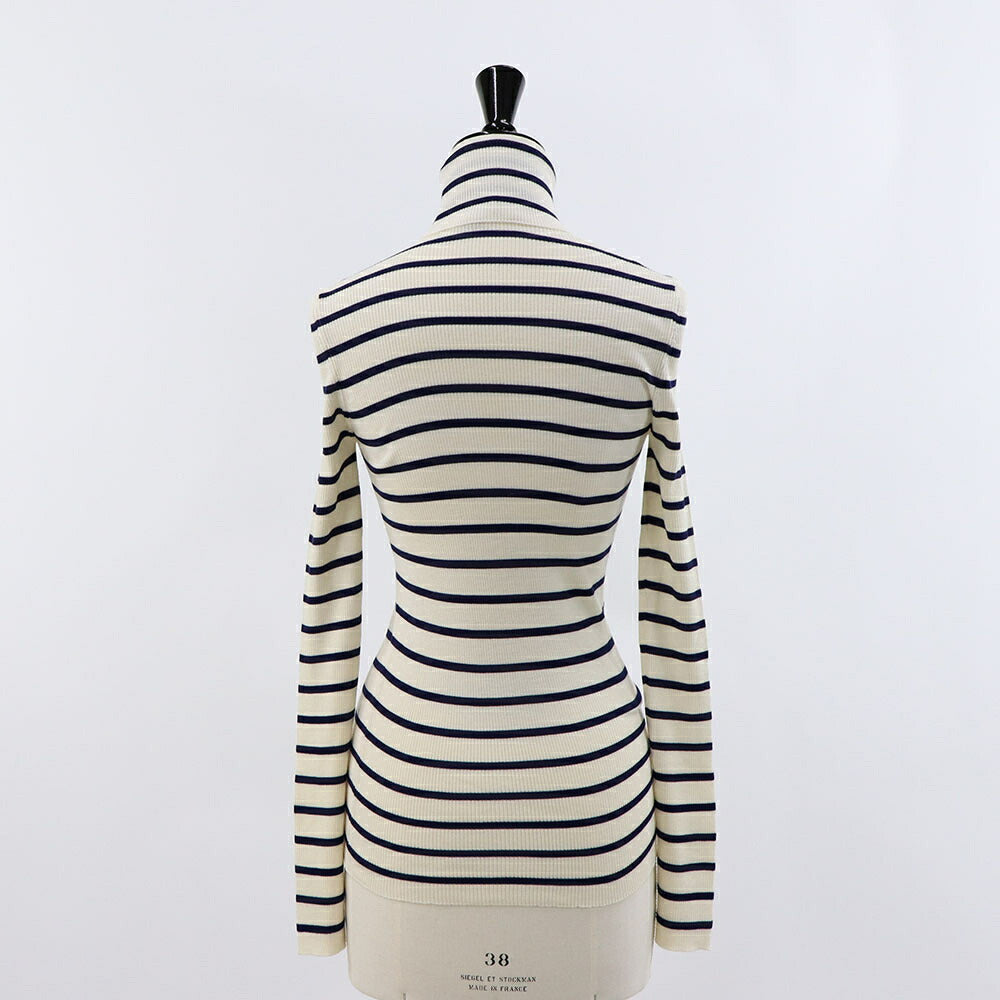 PRADA ニット オフホワイト×ネイビー ボーダー タートルネック P26451 11J5