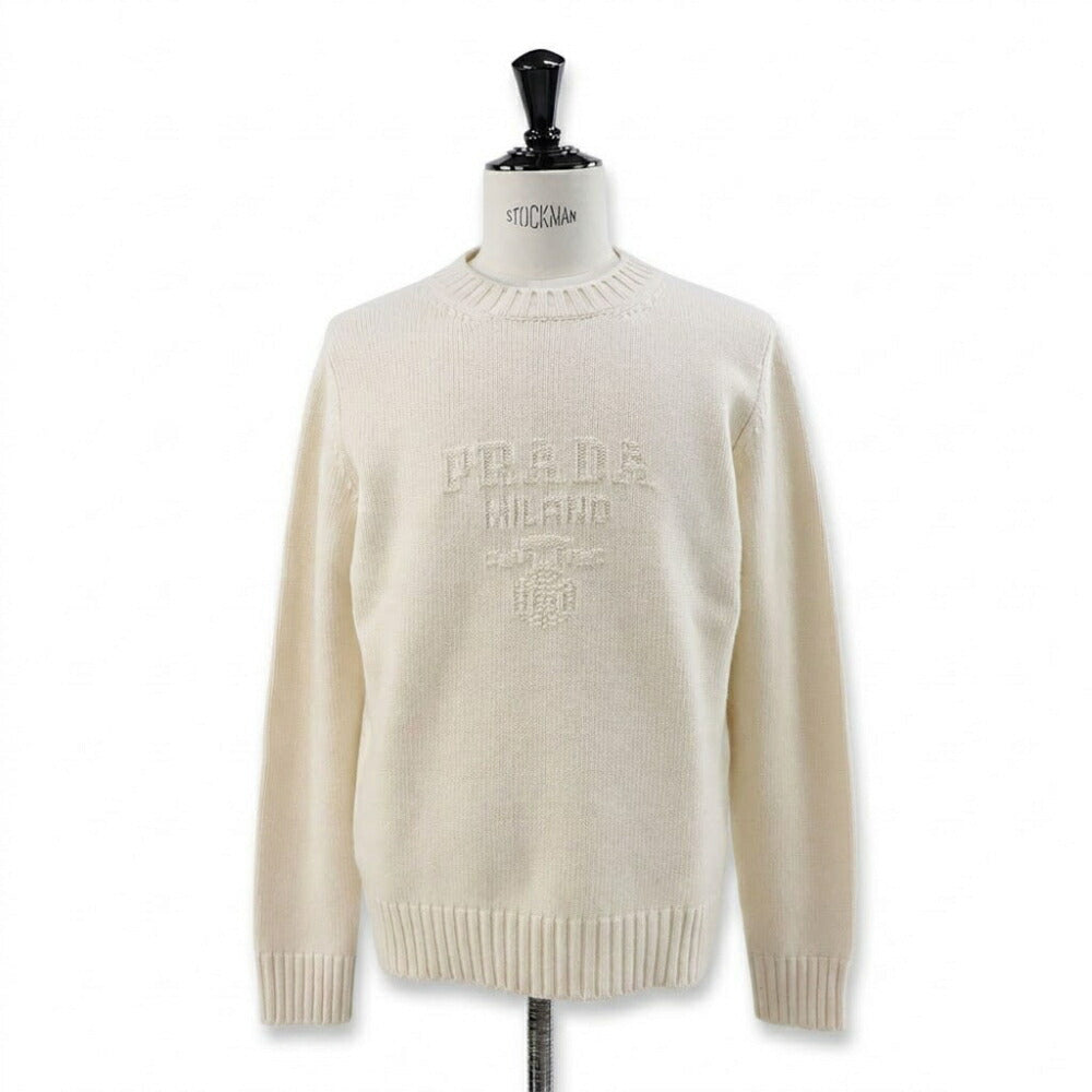 PRADA ニット メンズ ウールxカシミヤ クルーネック セーター ホワイト UMB645 13HI