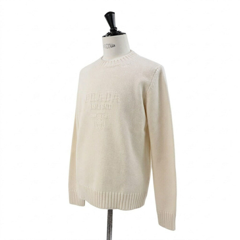 PRADA ニット メンズ ウールxカシミヤ クルーネック セーター ホワイト UMB645 13HI