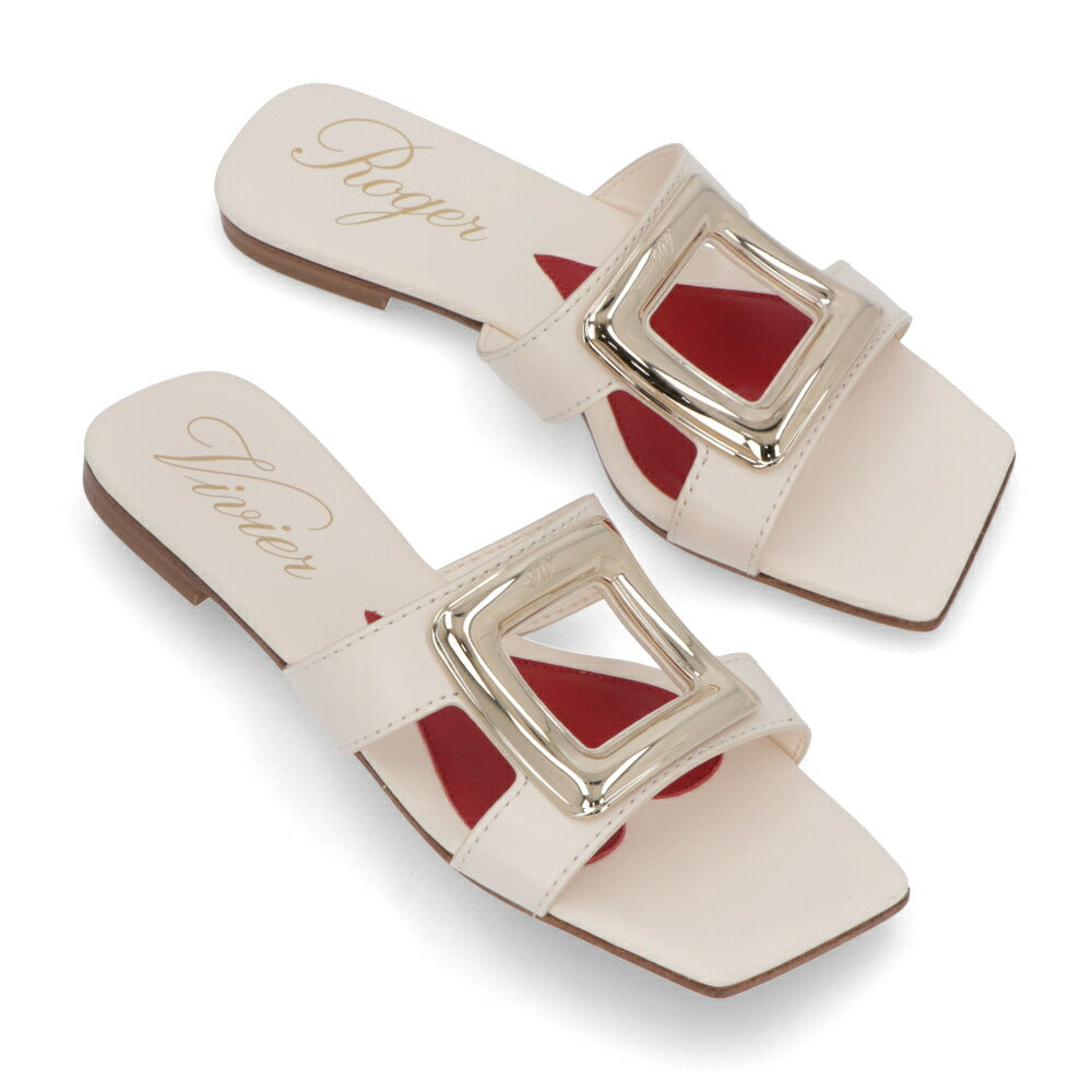 Roger Vivier サンダル ブラック ホワイト フラットミュール スクエアトゥ ヒールなし RVW74738070BSS