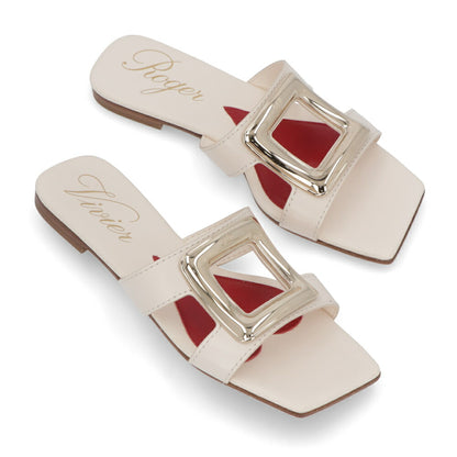 Roger Vivier サンダル ブラック ホワイト フラットミュール スクエアトゥ ヒールなし RVW74738070BSS