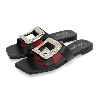 Roger Vivier サンダル ブラック ホワイト フラットミュール スクエアトゥ ヒールなし RVW74738070BSS