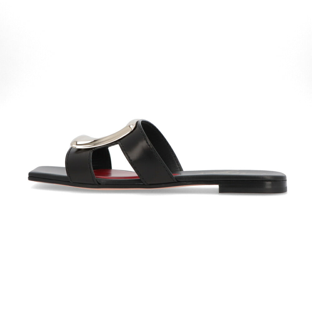 Roger Vivier サンダル ブラック ホワイト フラットミュール スクエアトゥ ヒールなし RVW74738070BSS