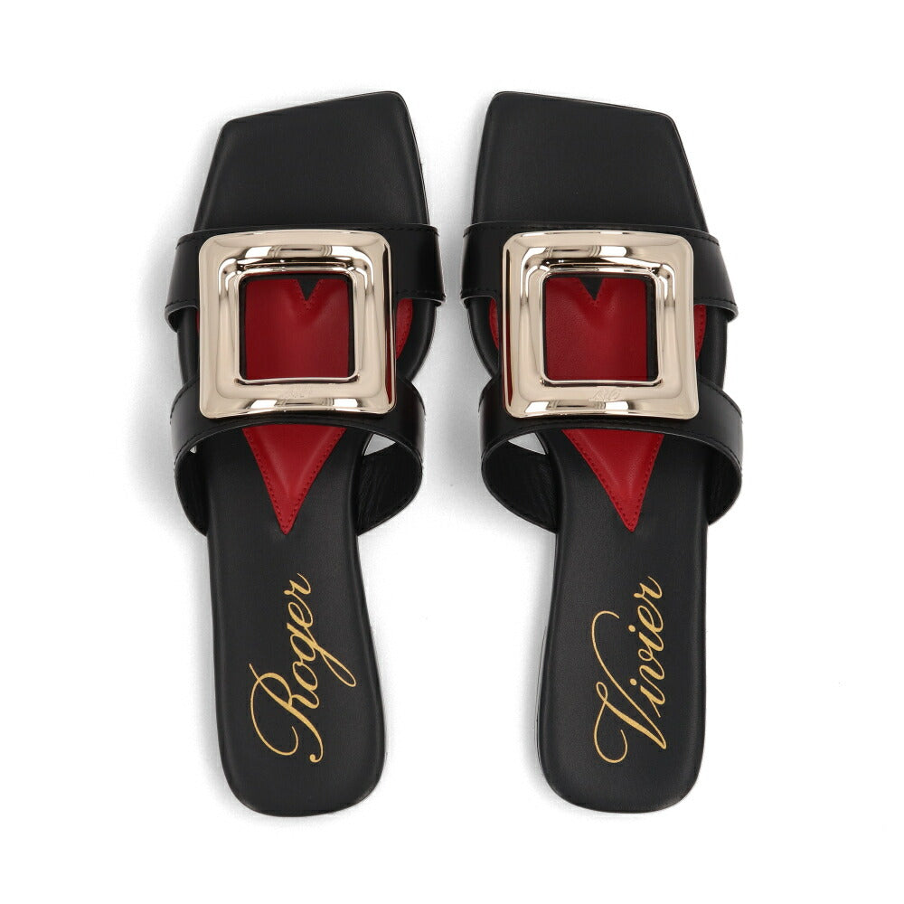 Roger Vivier サンダル ブラック ホワイト フラットミュール スクエアトゥ ヒールなし RVW74738070BSS