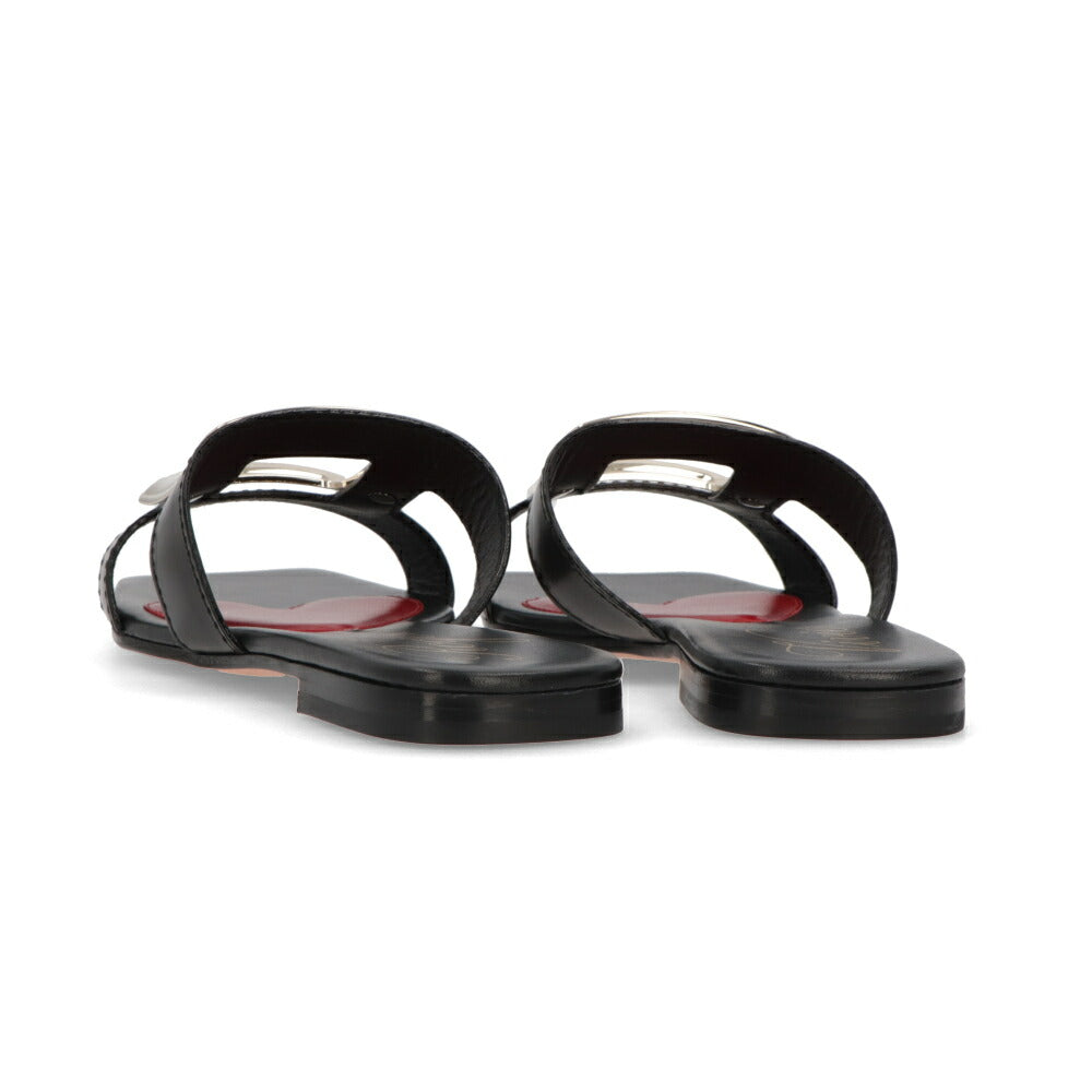 Roger Vivier サンダル ブラック ホワイト フラットミュール スクエアトゥ ヒールなし RVW74738070BSS