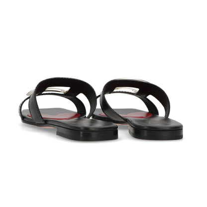 Roger Vivier サンダル ブラック ホワイト フラットミュール スクエアトゥ ヒールなし RVW74738070BSS