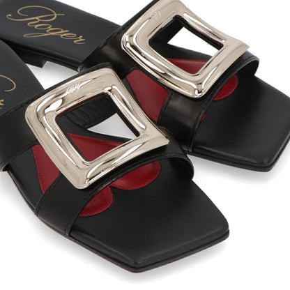 Roger Vivier サンダル ブラック ホワイト フラットミュール スクエアトゥ ヒールなし RVW74738070BSS