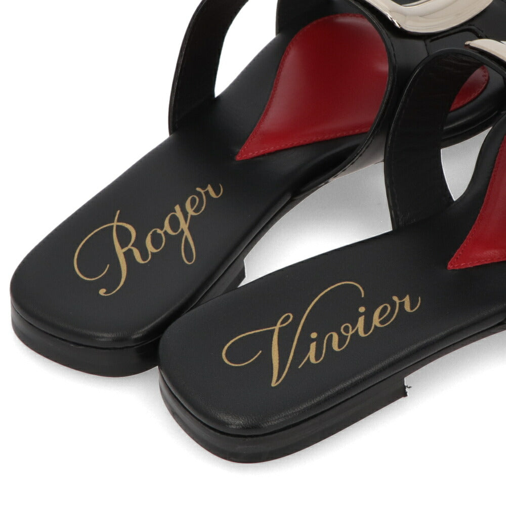 Roger Vivier サンダル ブラック ホワイト フラットミュール スクエアトゥ ヒールなし RVW74738070BSS