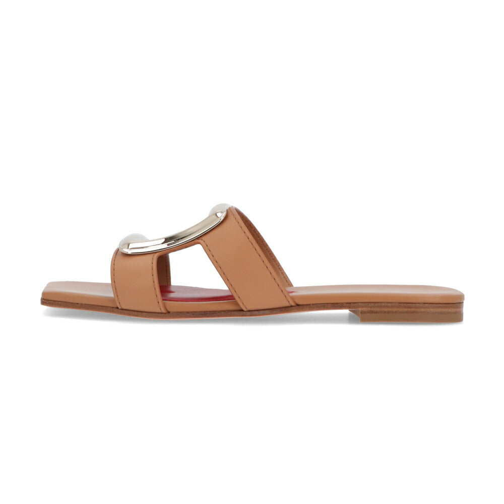 Roger Vivier ロジェ ヴィヴィエ サンダル Viv' by the Sea ブラウン フラットミュール ゴールドバックル スクエアトゥ ヒールなし RVW74738070D90