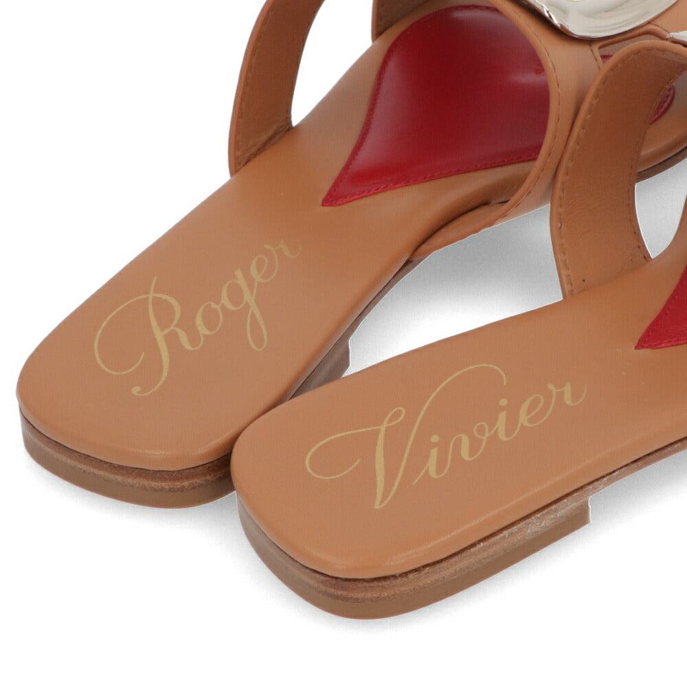 Roger Vivier ロジェ ヴィヴィエ サンダル Viv' by the Sea ブラウン フラットミュール ゴールドバックル スクエアトゥ ヒールなし RVW74738070D90
